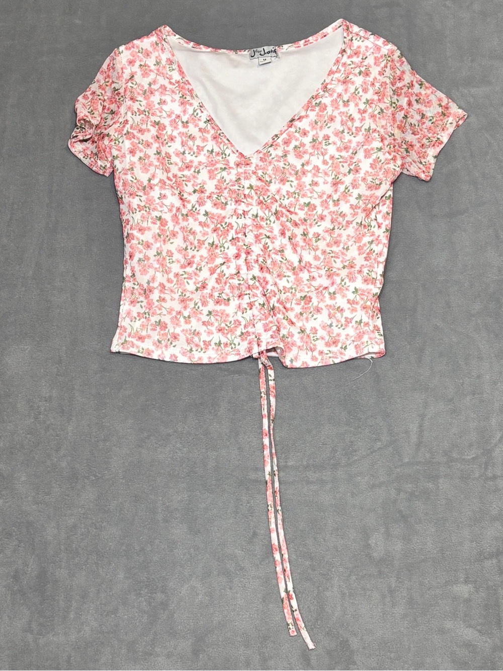 J for Justify Pink Floral Tie-Front Crop Top